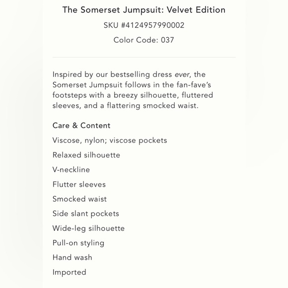 Anthropologie The Somerset Jumpsuit Velvet Edition Size XS NWT - Picture 4 of 14